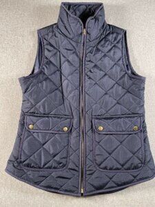 The Savile Row Co London Quilted Vest, Womens Size Small. Dark Blue, White Dots